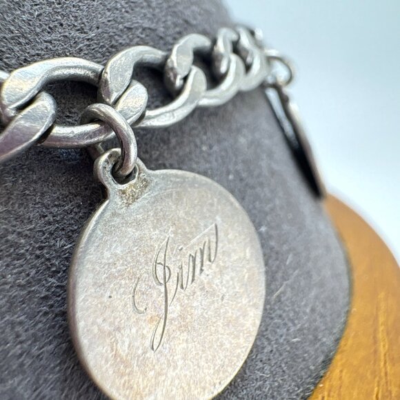 VTG Solid Sterling Silver 925 Name Tags ID Chain Bracelet Size 7.5" Length - Picture 9 of 16